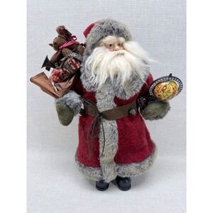 Creative Design Ltd 18" Santa Claus Figurine Globe Teddy Bear Rustic Christmas